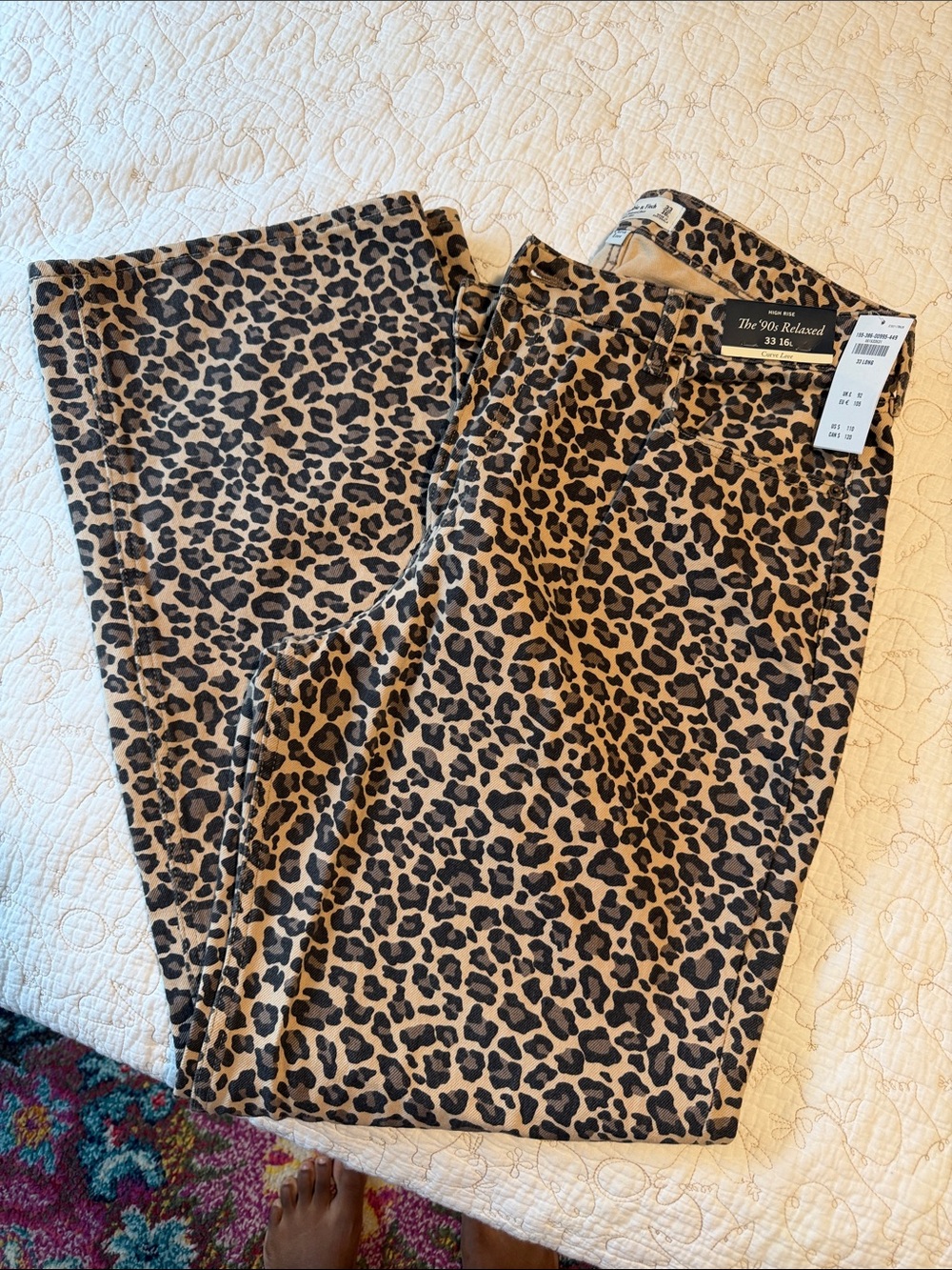 Abercrombie Leopard Print Relaxed Jeans - Tan & Black